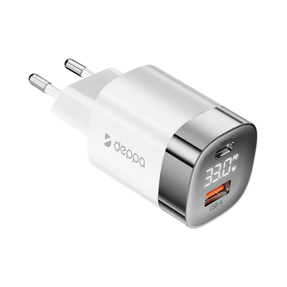 Сетевое зарядное устройство Wall Charger USB-C + USB A, PD 3.0, QC 3.0, 33W, дисплей