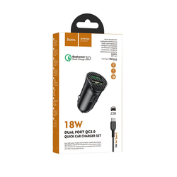 Разделитель автомобильный Hoco Z39 Farsighted dual port QC3.0 Car charger с кабелем Type-C (2USB: 3.6V-6.5V &amp; 3A 18W) Черный