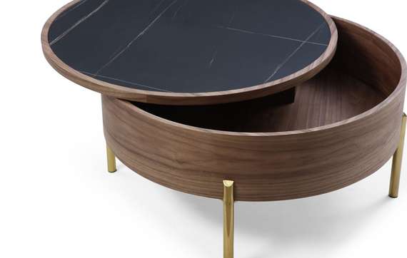 Журнальный столик Slide Ø80х40 см со сдвижной столешницей, черная керамика