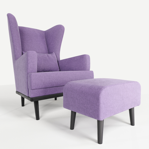 Комплект кресла и пуфа Фантазёр рогожка D-9 (Фиолетовый) на высоких ножках, для отдыха и чтения книг. В гостиную, балкон, спальню и переговорную комнату.