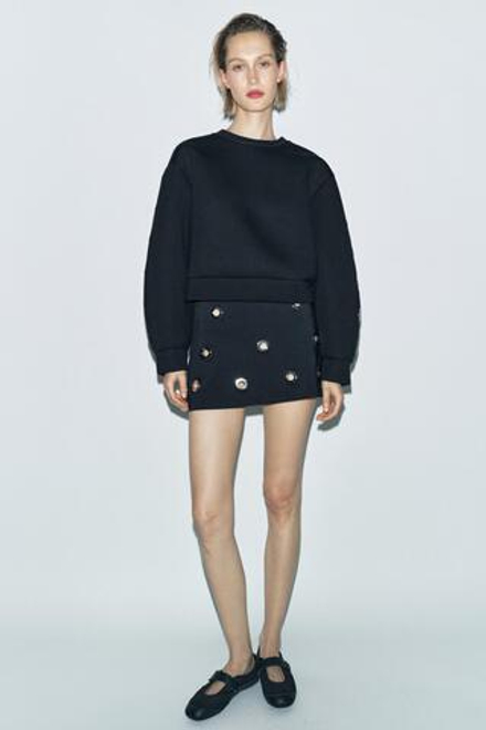 ZARA БАЛЕТКИ ИЗ СЕТЧАТОЙ ТКАНИ, ЧЕРНЫЙ