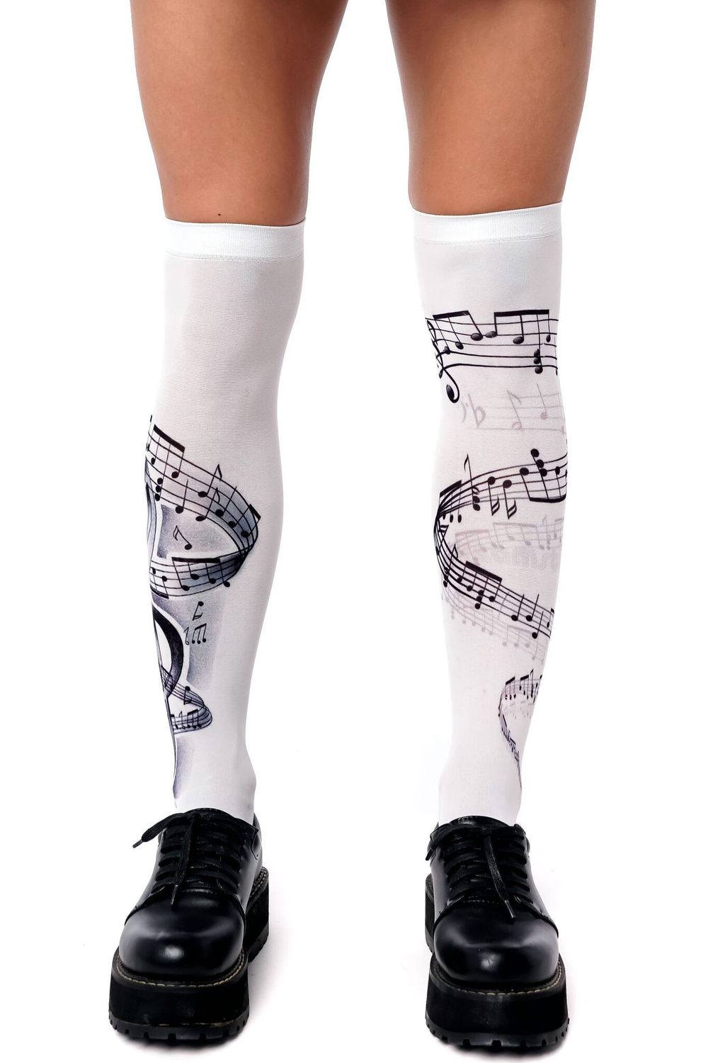 Белые гольфы с принтом в виде нот (Цвет: белый)