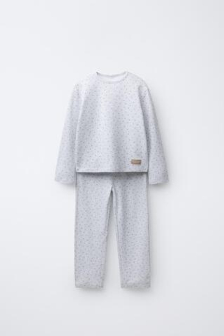 ZARA ВАФЕЛЬНАЯ ПИЖАМА С ЦВЕТОЧНЫМ ПРИНТОМ, СЕРЫЙ МЕЛАНЖ