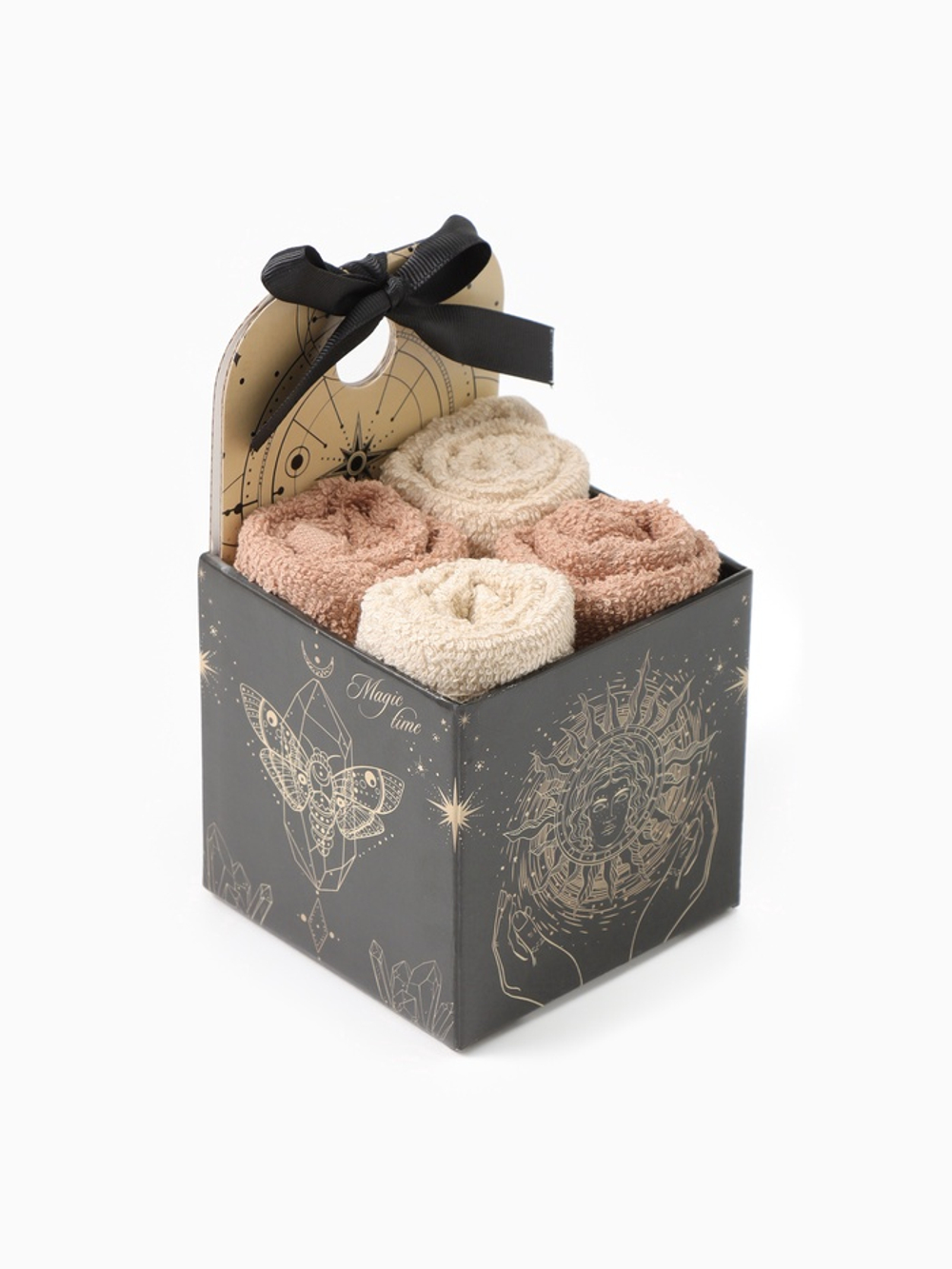 Салфетки махровые «Этель» Believe in magic, 4 шт., 30×30 см, хлопок 100%, бежевые/чёрные