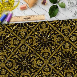 Ткань габардин богатый самурайский узор на чёрном фоне