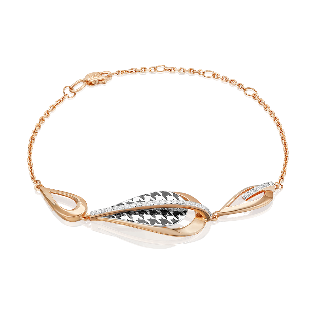 Браслет с принтом «Гусиная лапка» из комбинированного золота c фианитами и эмалью Артикул: 05-0806-00-401-1111