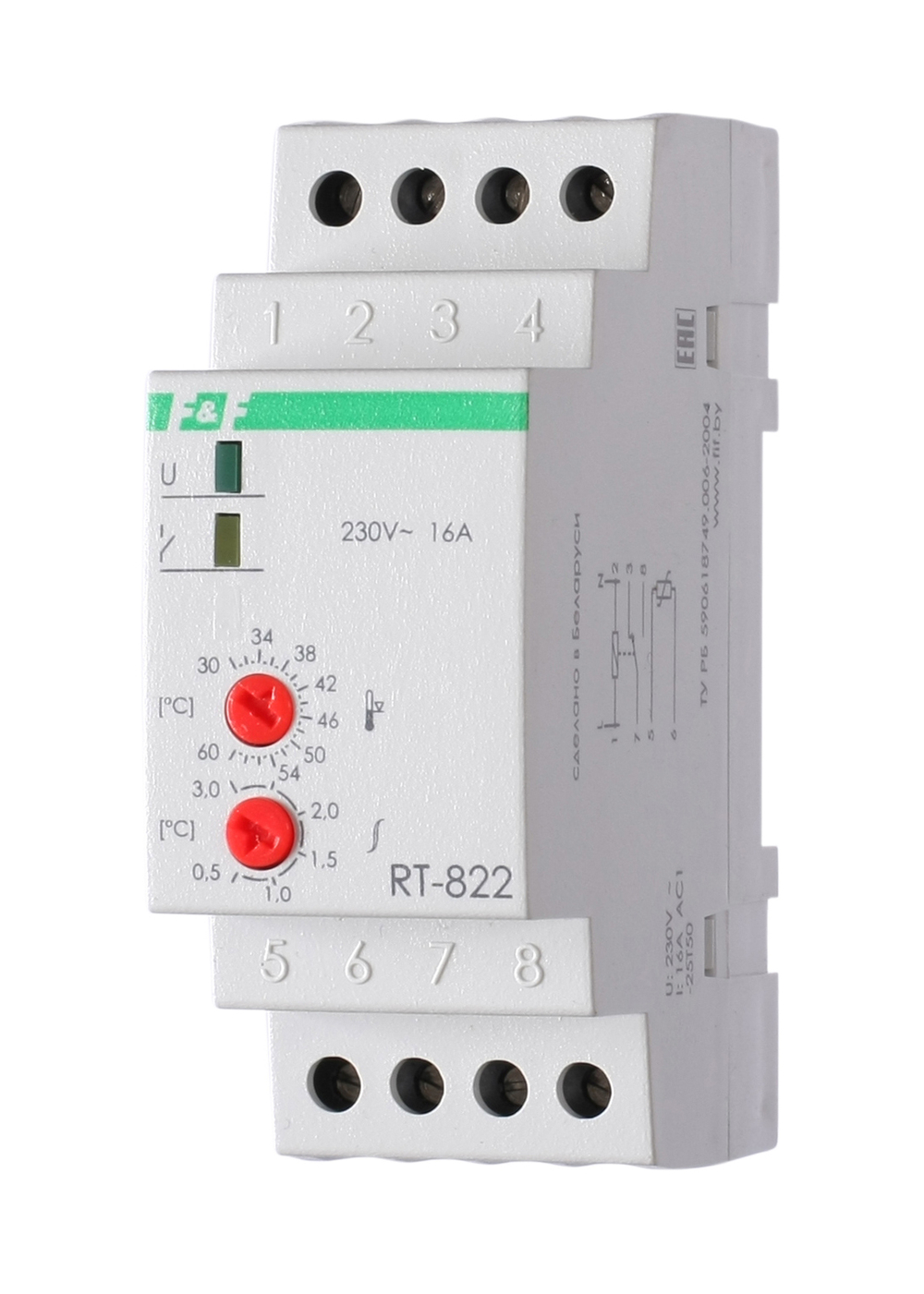 Реле контроля температуры RT-822 50-260В 16А 1P IP20 (от +30 до +60 град.C)