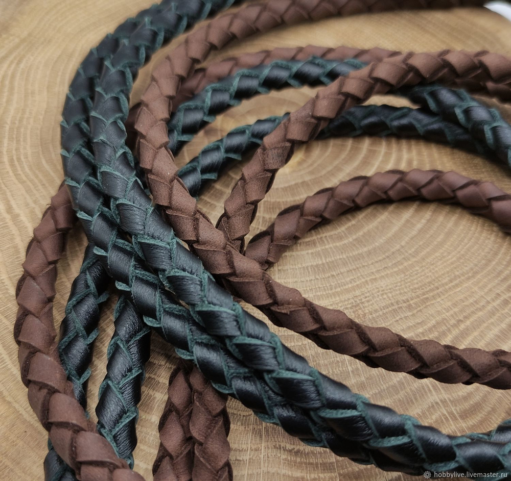 Шнур кожаный плетеный коричневый 0,6-0,8 см (10 см)