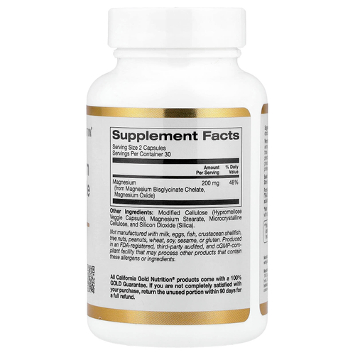 California Gold Nutrition, бисглицинат магния, с TRAACS®, 60 растительных капсул (100 мг в 1 капсуле)
