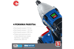 Бесщеточный гайковерт ЗУБР Профессионал 20 В, 2 АКБ, 4 Ач, в кейсе GB-250-42