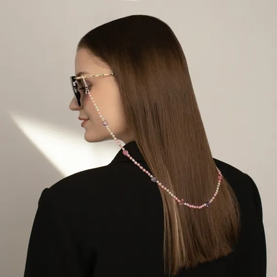 Цепочка для очков &quot;Сердечки&quot; объёмные, цвет розово-фиолетовый, 70 см