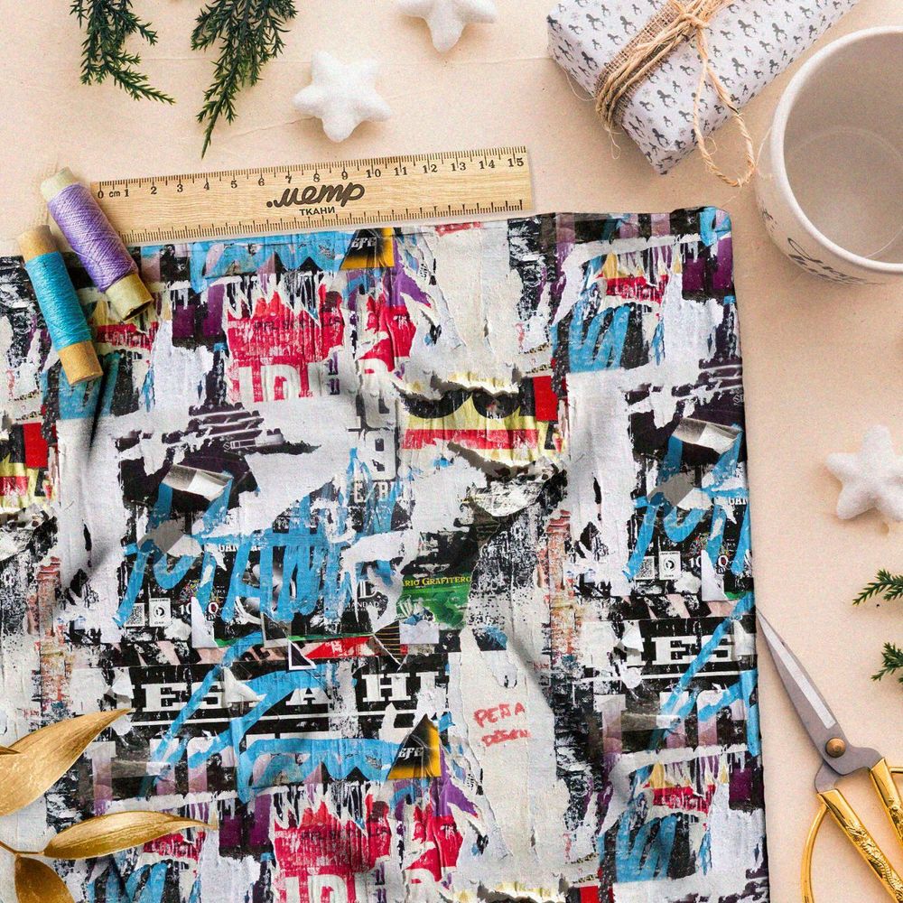 Ткань премиум флис журнальный коллаж