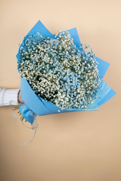Букет из белой и голубой гипсофилы