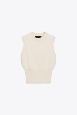 ZARA ТОП ИЗ ТРИКОТАЖА БЕЗ РУКАВОВ, ЭКРЮ