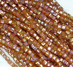 БВ048ДН4 Хрустальные бусины квадратные, цвет: коралловый с цв. AB, 4 мм, кол-во: 44-45 шт.