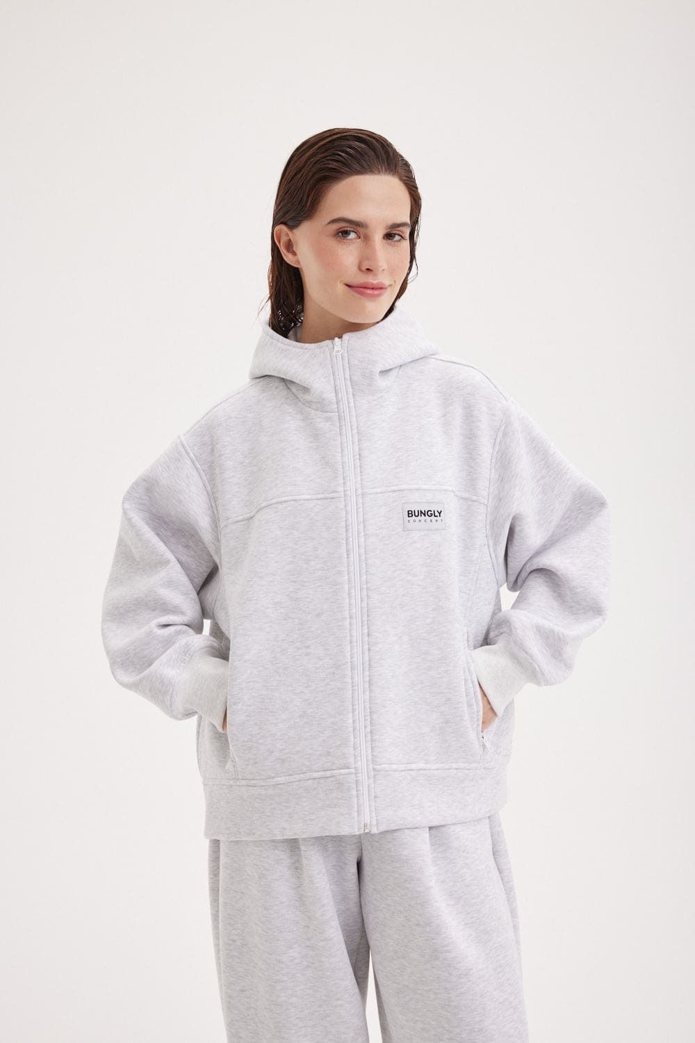 Толстовка на молнии утепленная "Серый меланж" женская