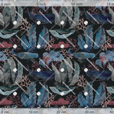 Киты и субмарина на тёмном by CeladonWall 638 DPI