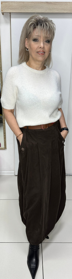 Длинная юбка из микро вельвета в шоколадном цвете