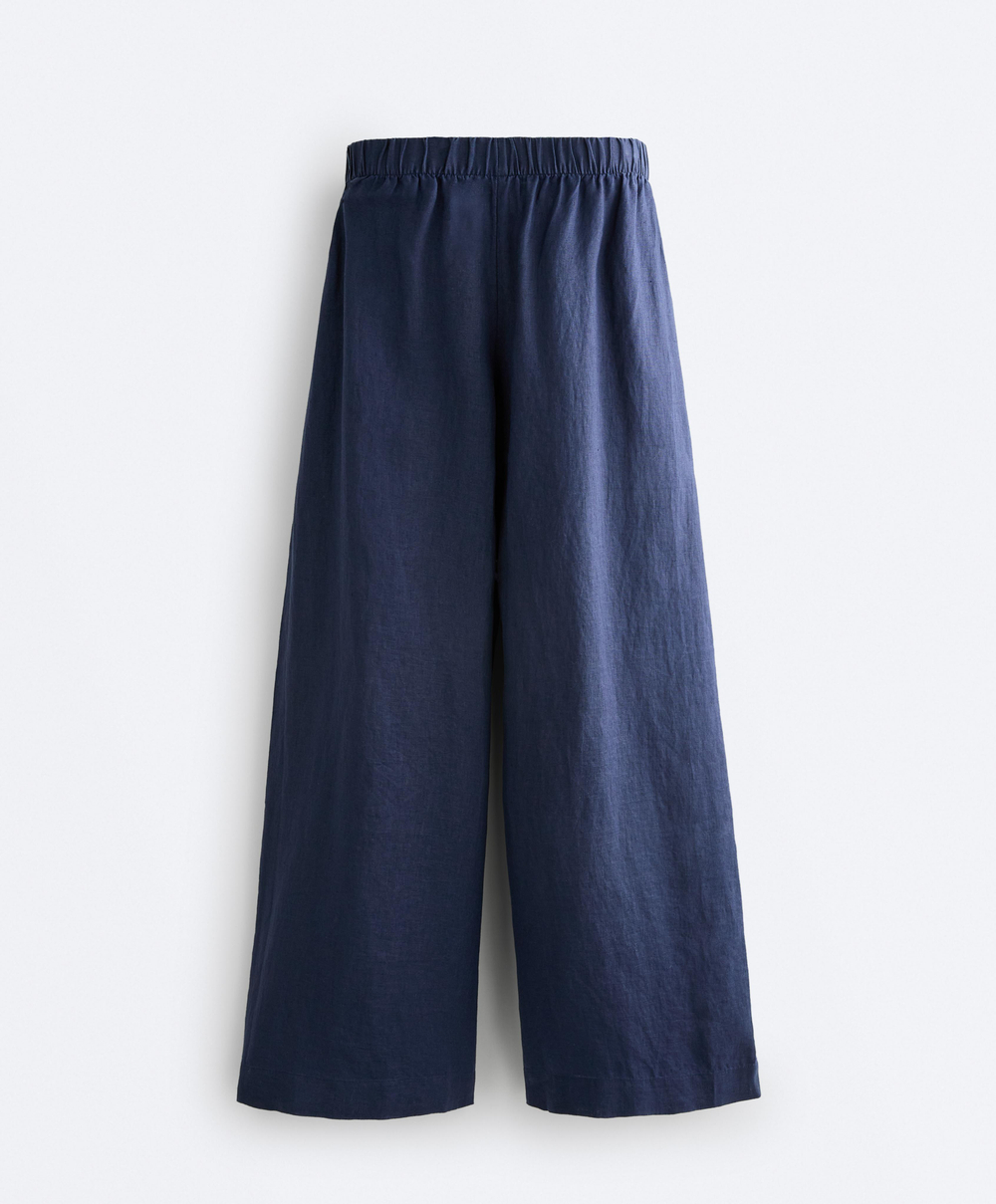 OYSHO Брюки с широкими штанинами из 100% льна, военно-морской