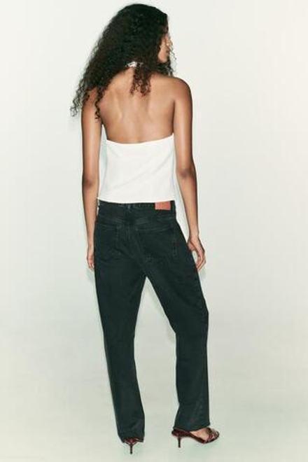 ZARA ТОП С ГОРЛОВИНОЙ ХАЛТЕР И БАНТАМИ, ЭКРЮ