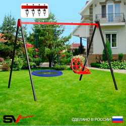 Уличные качели Sv Sport УК179В2 (3.0м/Гнездо Оксф. 100см/Со спинкой/Подвесы на втулке 2к)