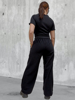 21331 Брюки-палаццо внизу с утяжкой флисовые черные (52)