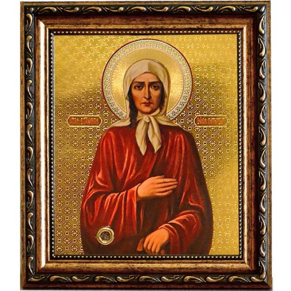 Купить икону Ксения Петербугрская с мощевиком.