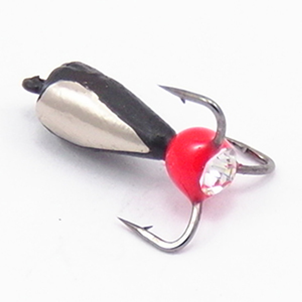 Мормышка Владимирская 58 "Чертик тройник со стразом" с коронкой, 4мм, 1.3гр (15шт/уп)