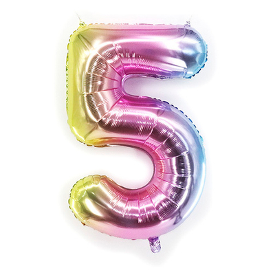 Шар фольга Цифра 5 Радужная 40"/102см с гелием