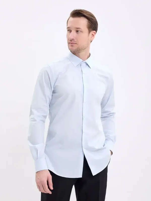 Рубашка на высокий рост LONG SLIM FIT с длинным рукавом, светло-голубая