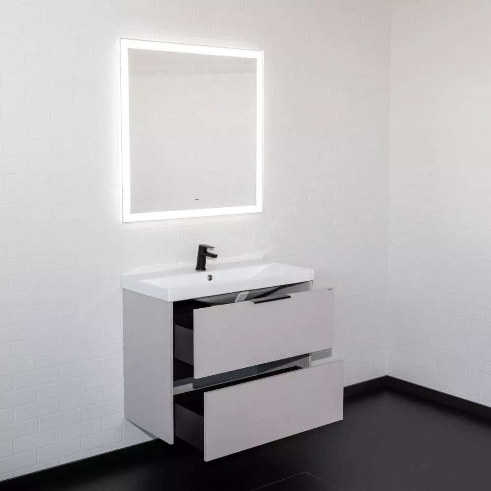 Подвесная тумба-умывальник Comforty Селенга-80 серый шелк с раковиной CF19696BX-80