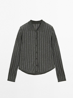 Massimo Dutti Кардиган из 100% льна в полоску, зеленоватый