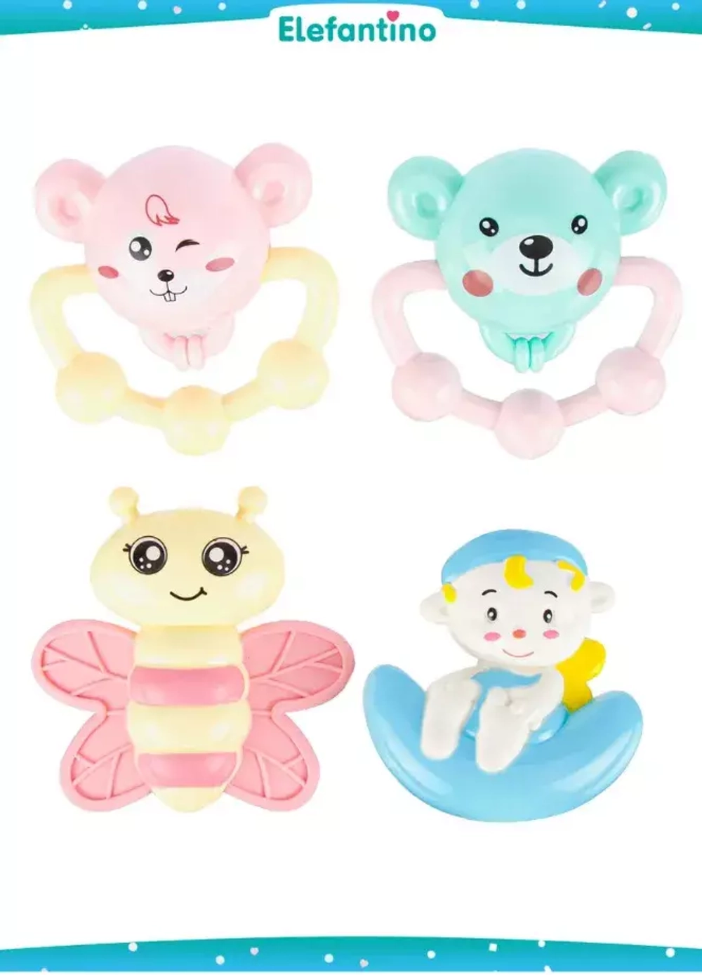 107264/Музыкальная карусель "Elefantino" на батарейках, 19 мелодий, проектор, ночник, съемн. игрушки