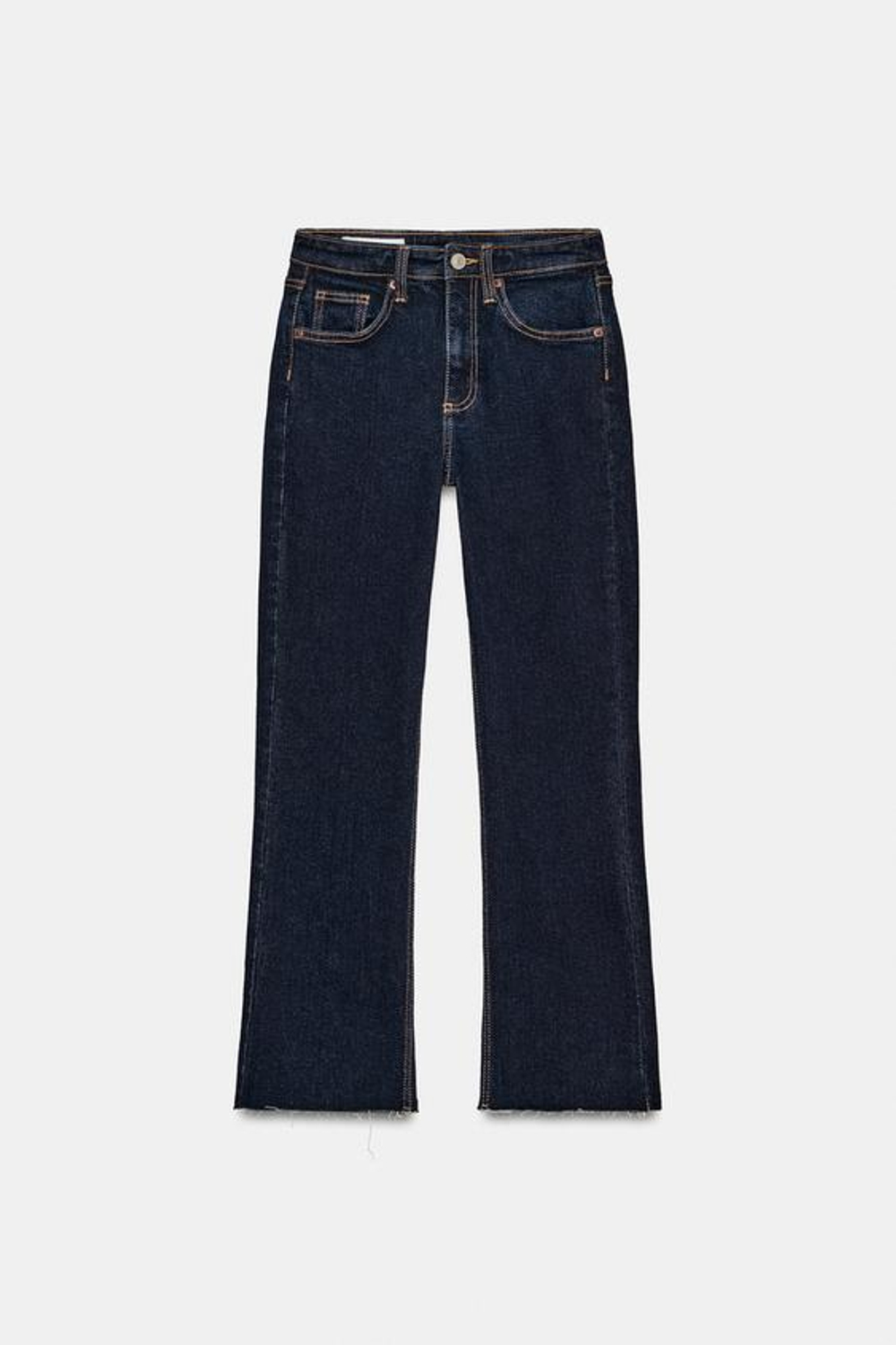 ZARA ДЖИНСЫ TRF CROPPED FLARE С ВЫСОКОЙ ПОСАДКОЙ, ТЕМНЫЙ ИНДИГО