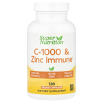 Super Nutrition, добавка для укрепления иммунитета C-1000 с цинком, 120 растительных капсул