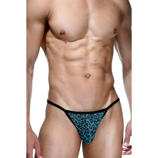 Мужские трусы тонги бирюзовые с леопардовым принтом LaBlinque LB15357
