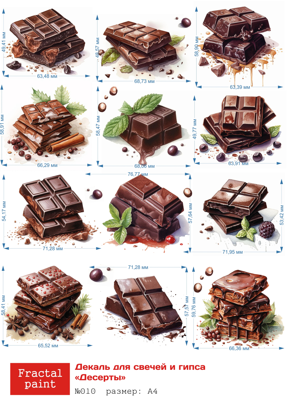 Трансфер переводной - декаль для свечей и гипса десерты 010