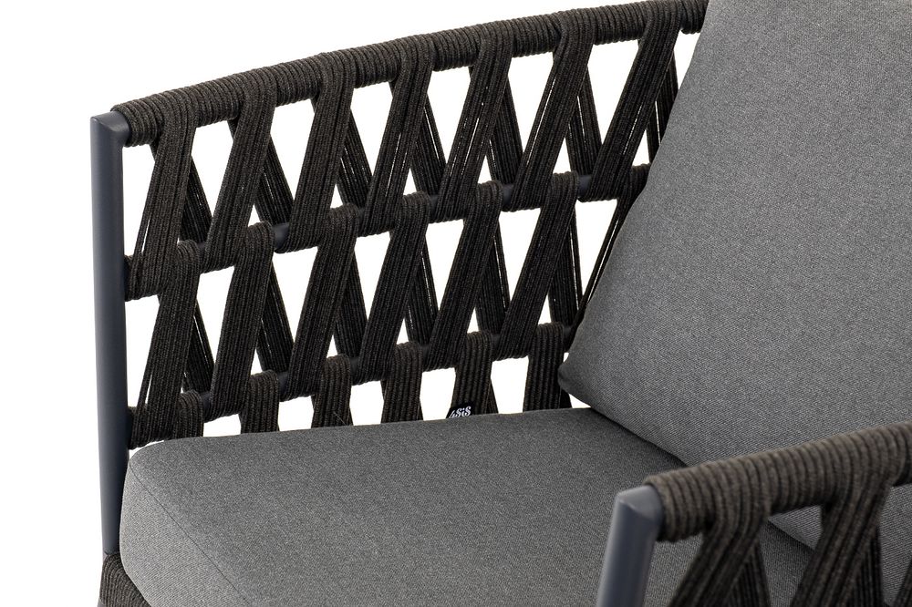 "Диего" лаунж-зона 4-местная плетеная из роупа (веревки), каркас алюминиевый темно-серый, роуп темно-серый