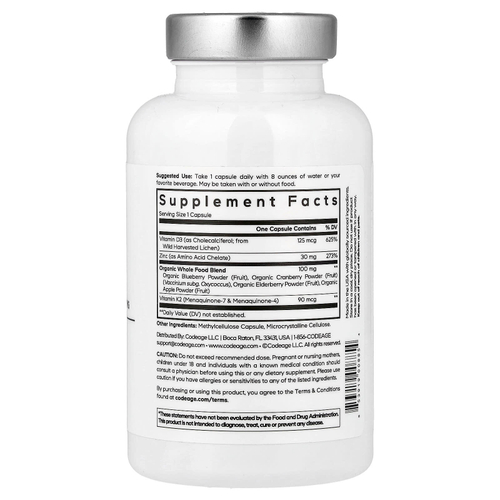 Codeage, Amen, витамины D, K2 и цинк, 60 растительных капсул