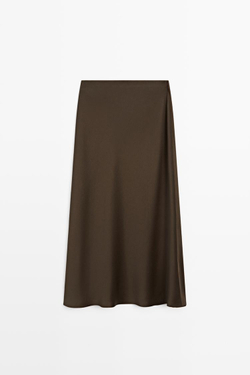 Massimo Dutti Струящаяся атласная юбка, коричневый