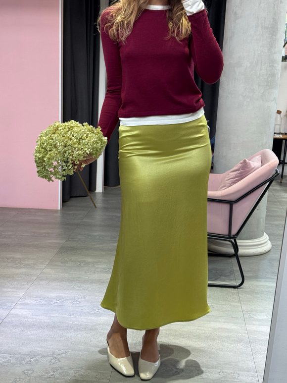 Атласная юбка васаби