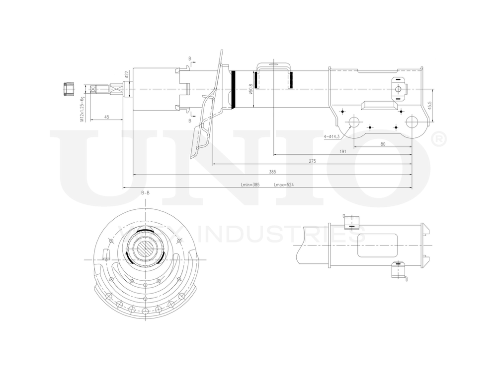 Амортизатор газовый передней подвески правый UNIO SAB-10308