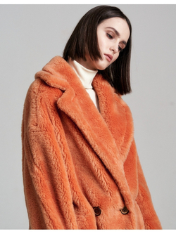 Шуба из овечьей шерсти чебурашка пальто тедди, SilverFox (арт. S1207rm09bz)