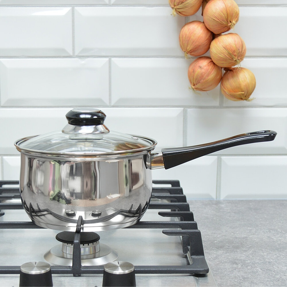 Ковш 1,9л нерж со стеклянной крышкой, с бакелитовой ручкой BAK