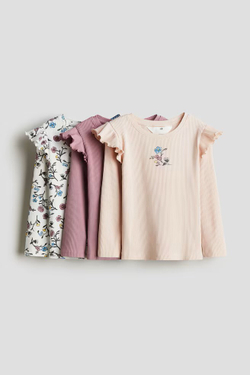 H&M Набор из трех хлопковых футболок, пудрово-розовый