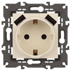 14-4109-02 ЭРА Розетка 2P+E 16A-250В, штор. с 2xUSB 5В-3А, Эра Elegance, слоновая кость | Elegance Слоновая кость