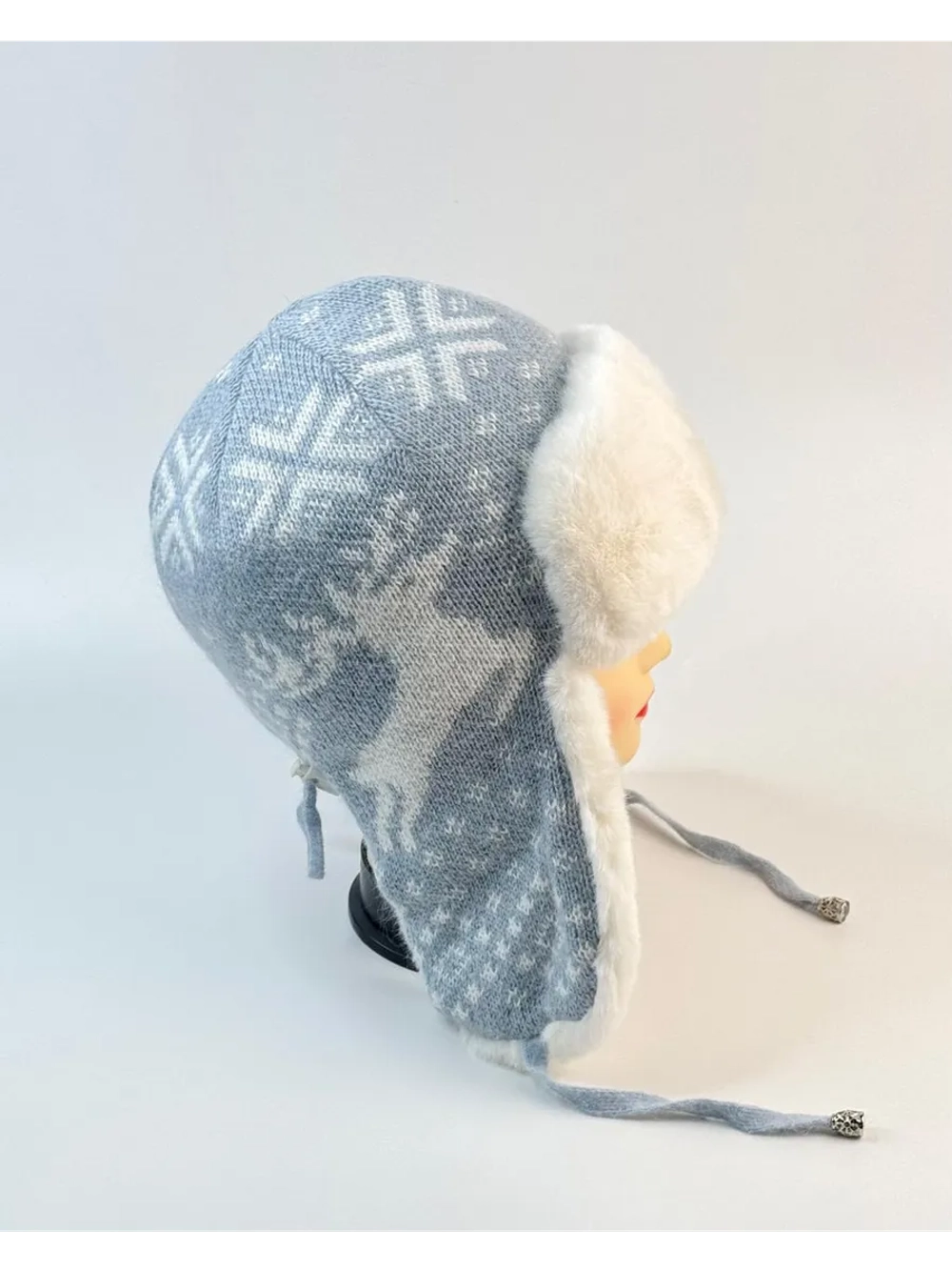 шапка зимняя ушанка вязаная с мехом