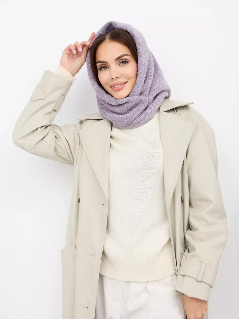 Капор зимний вязаный капюшон на флисе