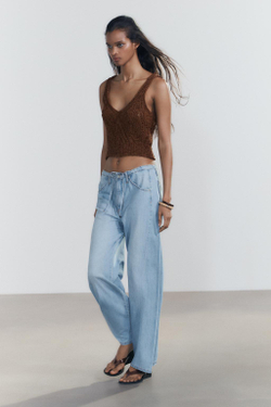 ZARA ТОП АЖУРНОЙ ВЯЗКИ, КОРИЧНЕВЫЙ