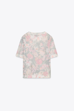 ZARA ТОП ИЗ ТРИКОТАЖА С ЦВЕТОЧНЫМ ПРИНТОМ, РАЗНОЦВЕТНЫЙ
